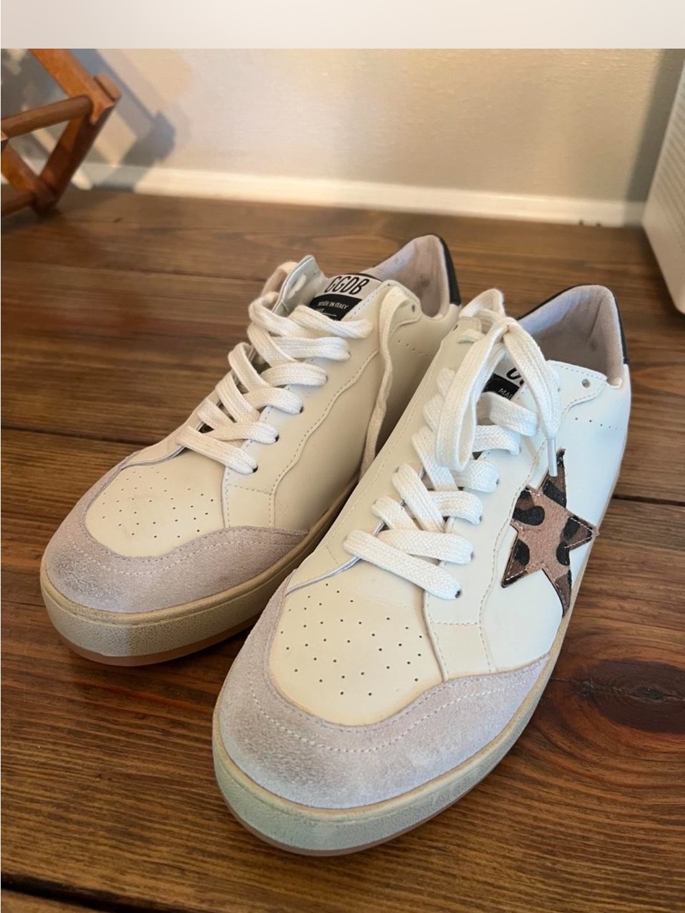 Size 9-9.5 Women's White Sneakers with Leopard Star